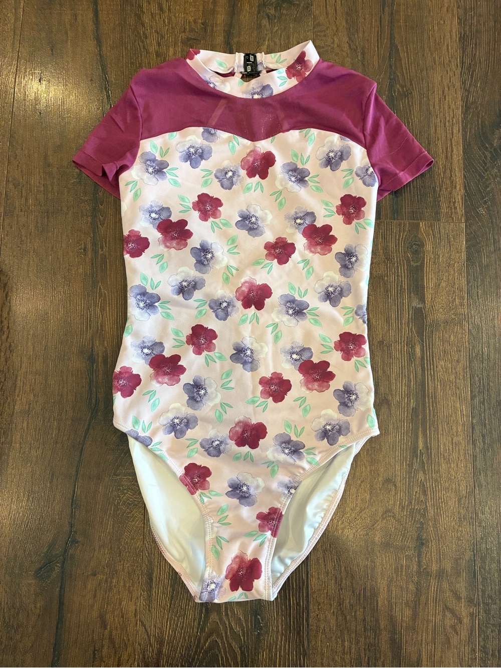 Floral Short Sleeve Women's Bodysuit in Pink and Purple